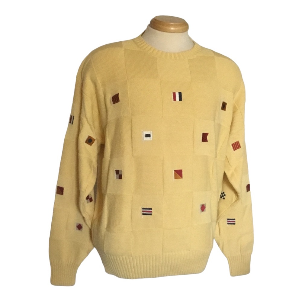 Mens Cotton Crew Neck Sweater, LG. Yachting Flag Theme. English Sports Shop.